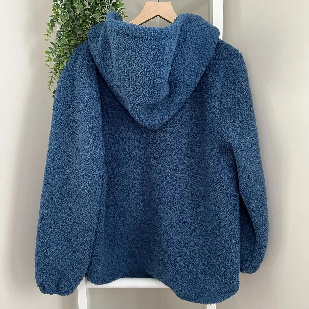 Loft Sherpa Quarter zip Hoodie Jacket Women's size XL Navy & Gold - Picture 4 of 7